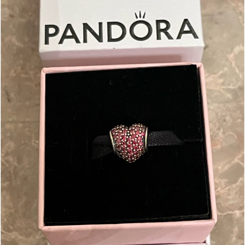 Authentic Pandora Heart Rhinestone Pink Cubic Zirconia Valentine’s Bead Charm